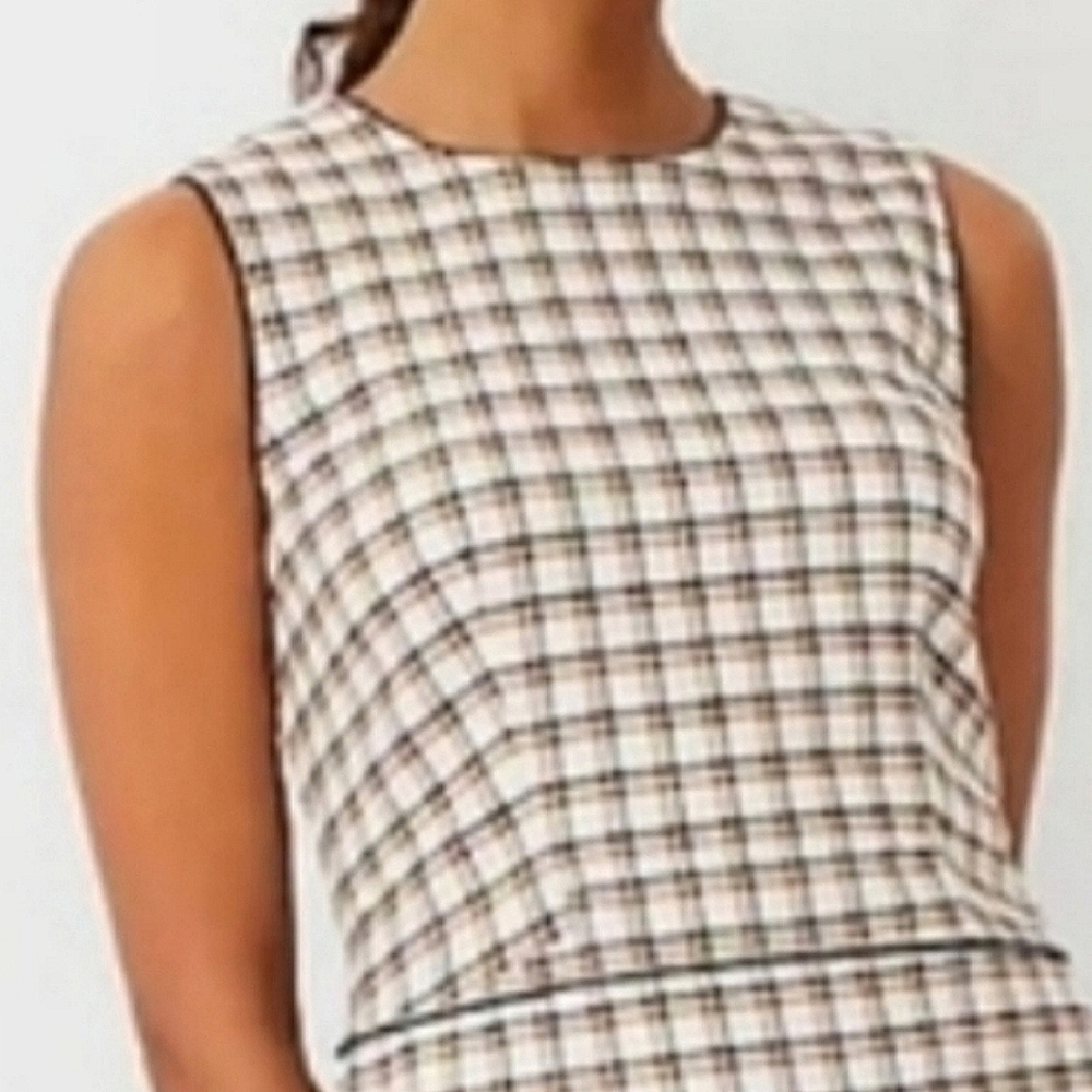 Ann Taylor Petite Plaid Sheath with Faux Leather Trim- NWT - Picture 5 of 12